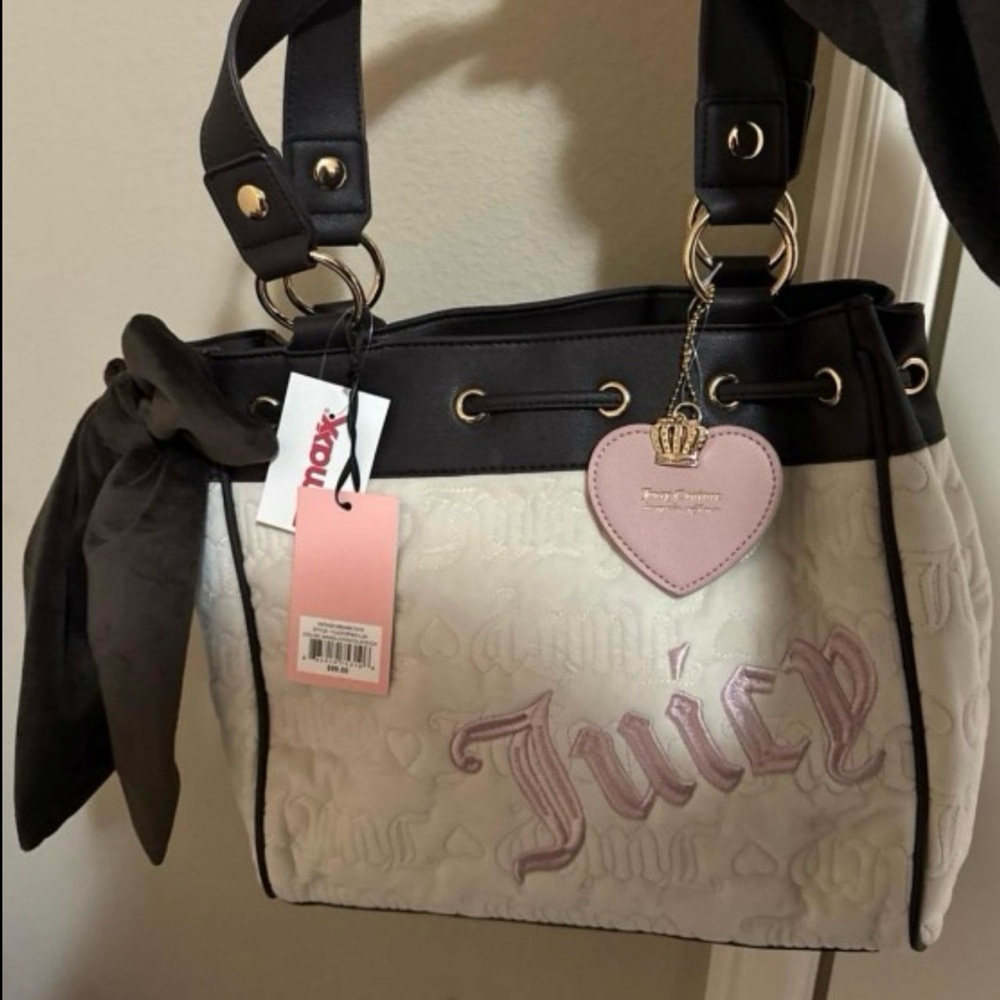 Juicy Couture Black and Cream Tote with Pink Accents